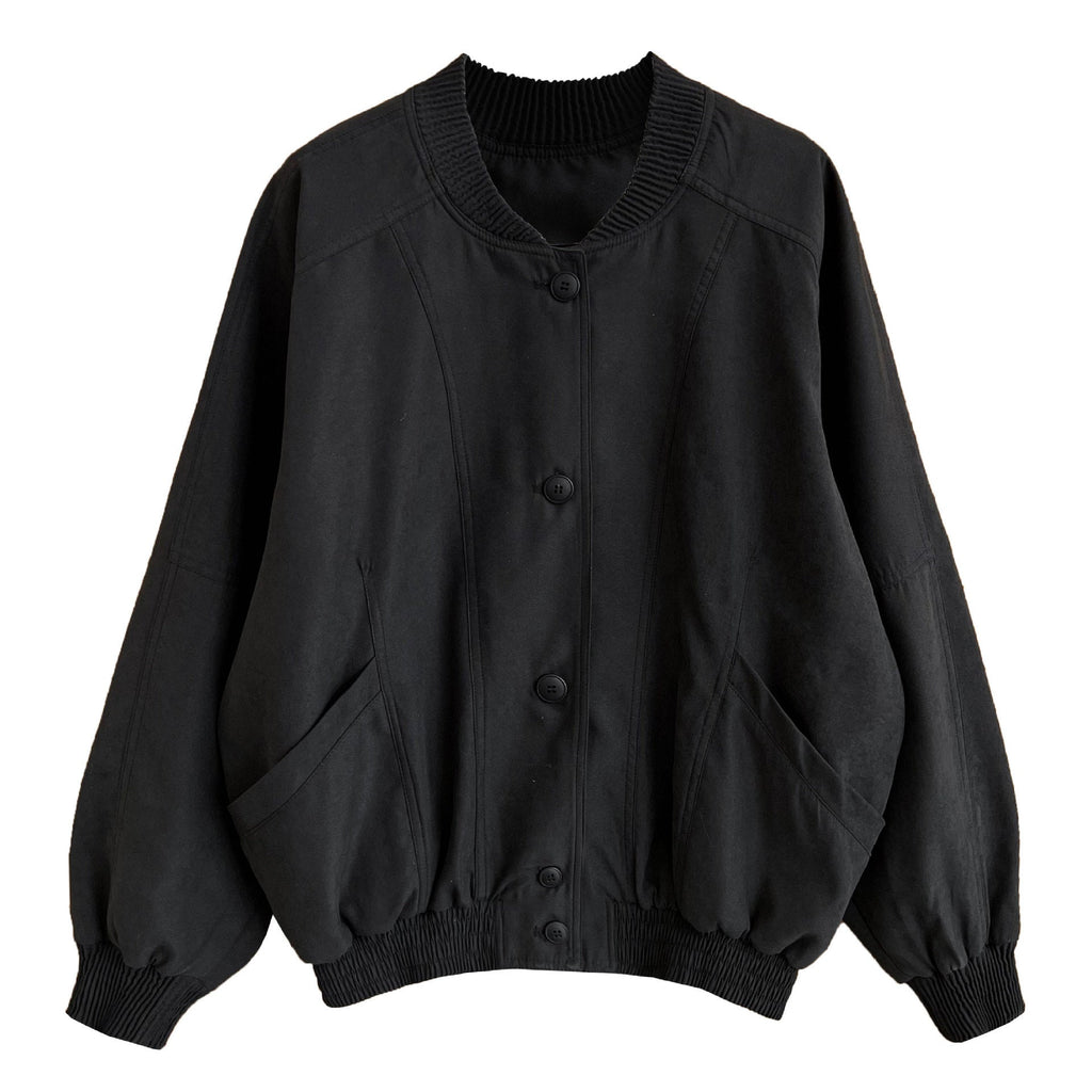 Korean retro stand-up collar jacket women's early spring new silhouette loose baseball jacket top
