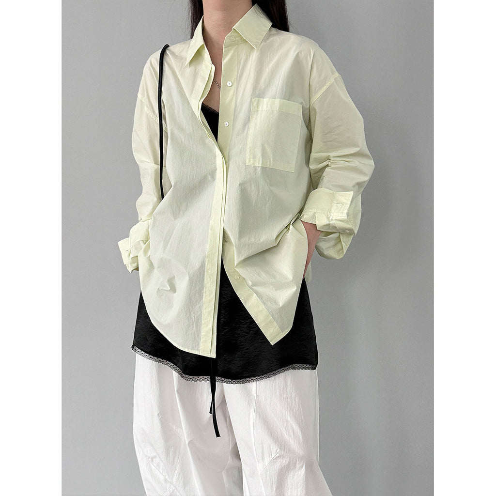 Korean simple casual high-end solid-color cotton shirt women's new spring lazy top