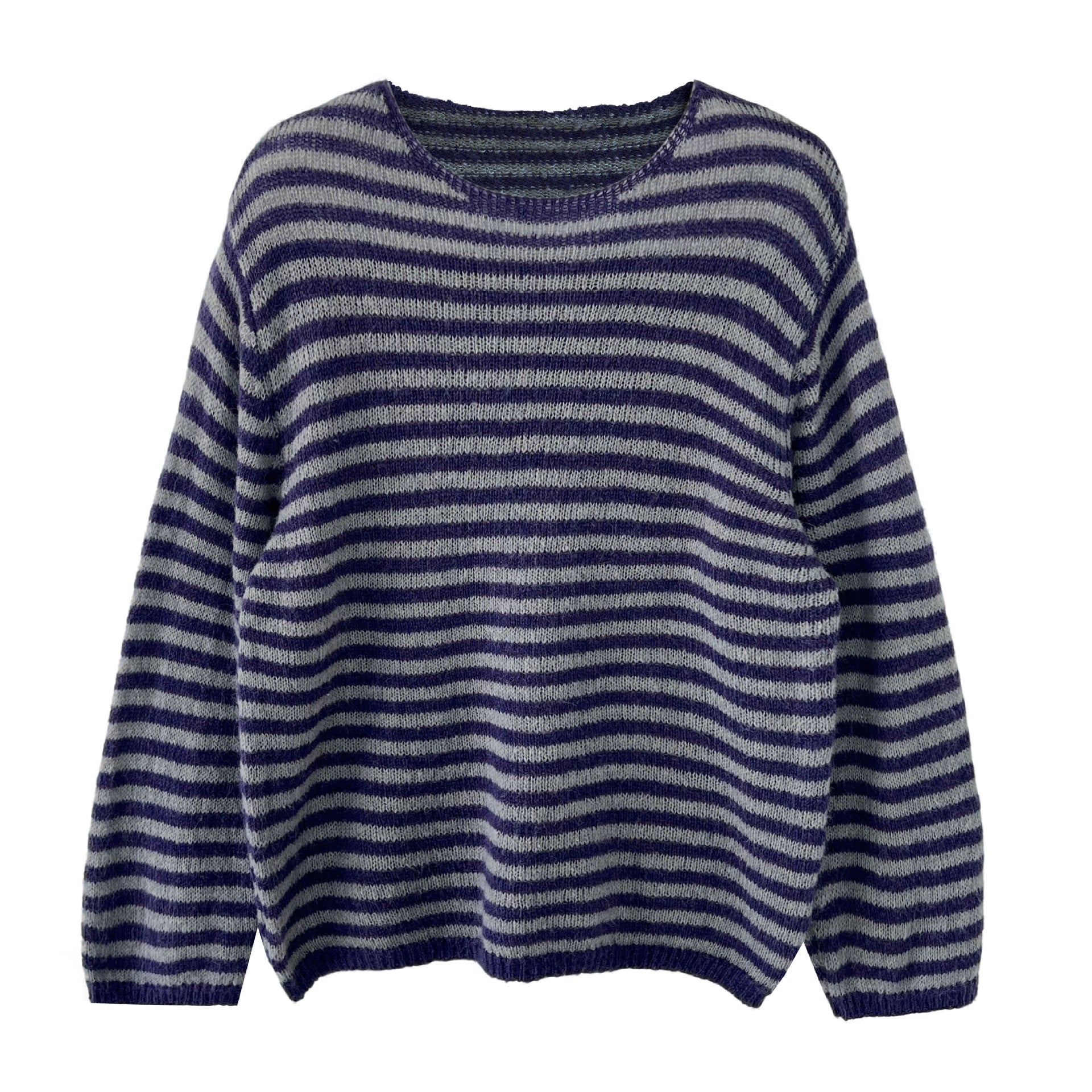 Casual wool retro striped lazy soft waxy knitted sweater women's spring new long-sleeved top