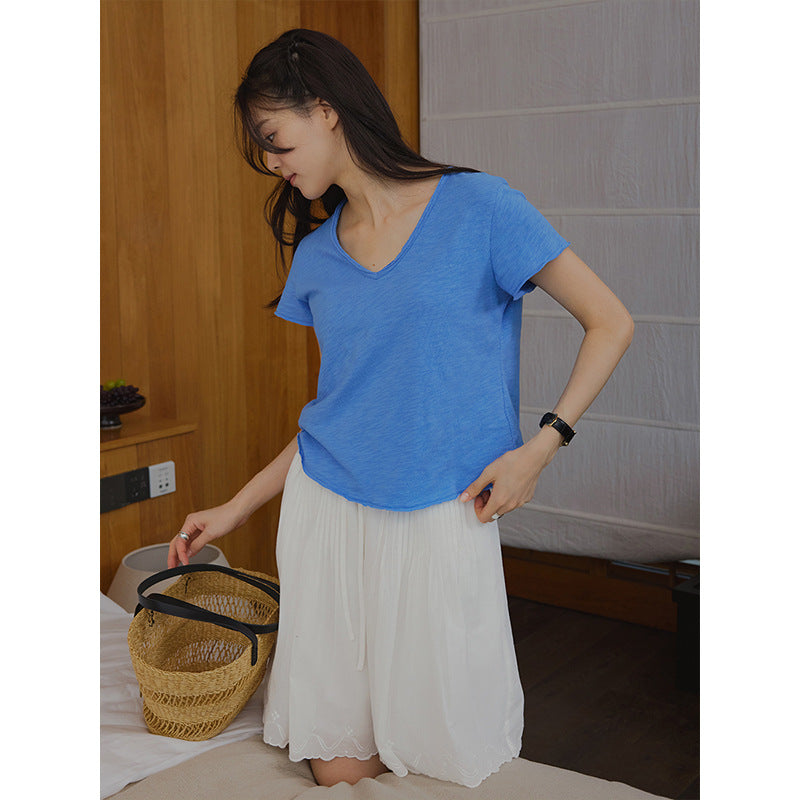 Lazy and relaxed bamboo joint texture soft waxy skin-friendly short-sleeved T-shirt