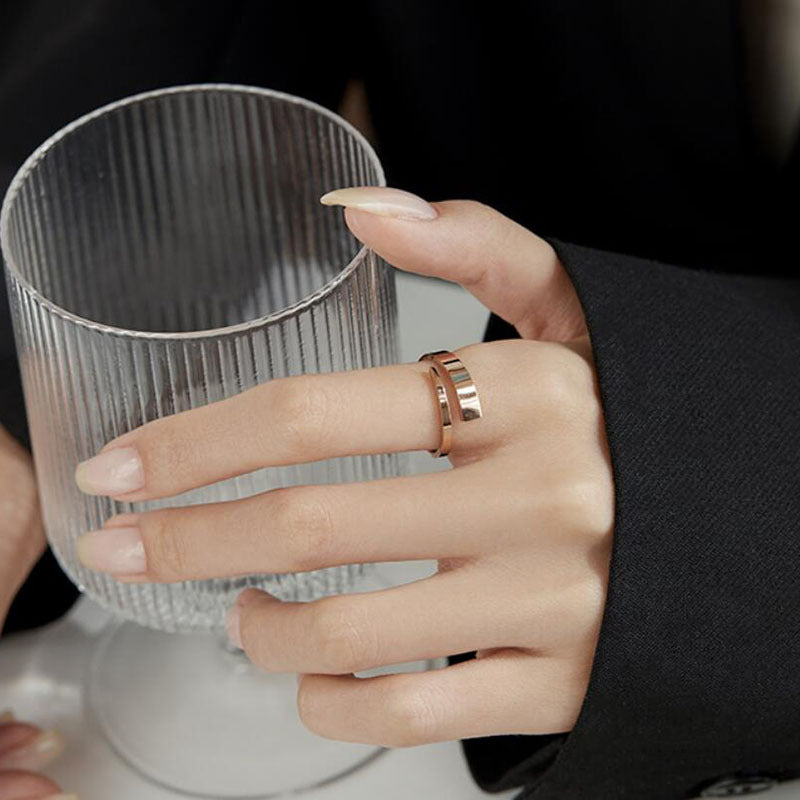 Korean version ins niche design ring, minimalist and versatile irregular texture, flat wire opening adjustable ring manufacturer