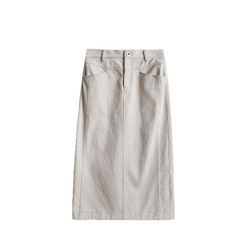 Loose round neck hoodless sweater women's classic white straight split denim skirt casual retro slim suit autumn