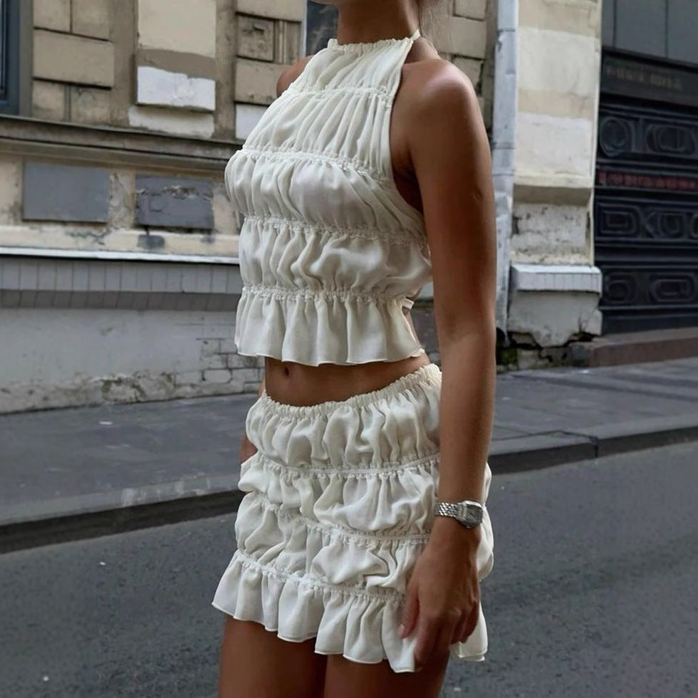 Women's new fashionable and sexy neck skirt halter chiffon top skirt suit women