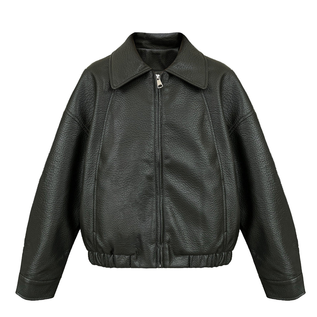 Korean classic locomotive texture lychee leather jacket autumn basic zipper jacket