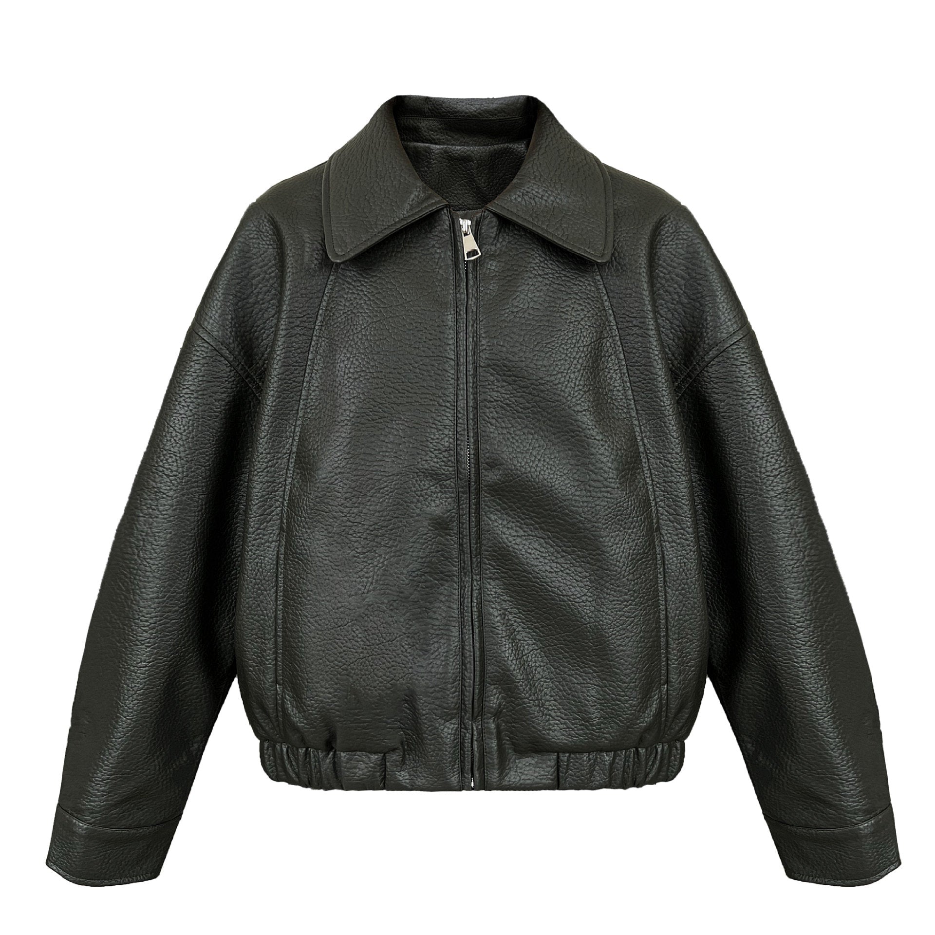 Korean classic locomotive texture lychee leather jacket autumn basic zipper jacket