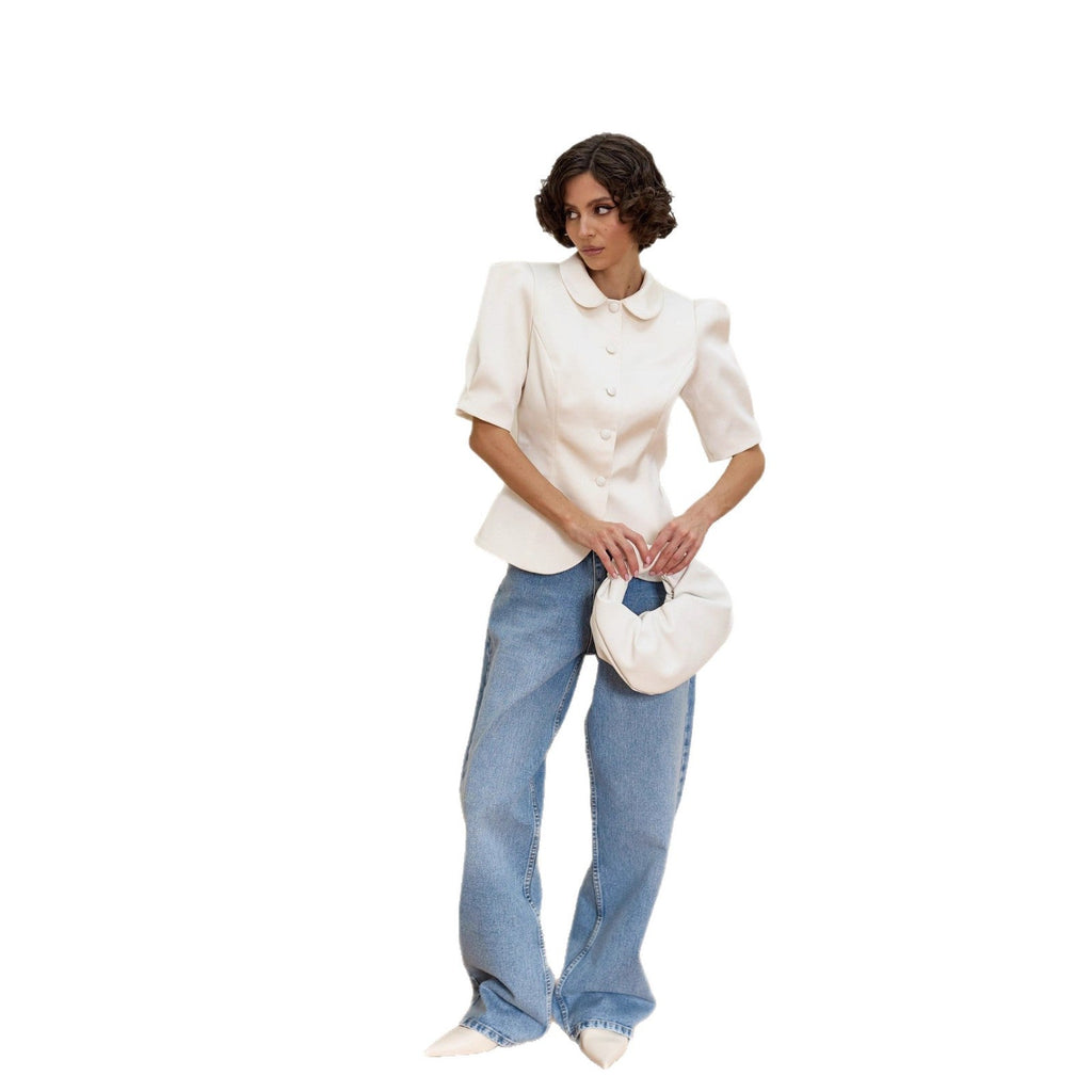 French Fragrant Jacket Slim-fit Versatile Bubble Sleeve Short Sleeve Top