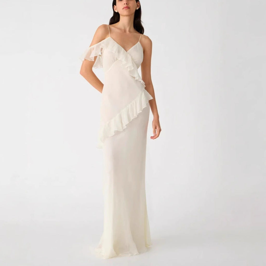 Slim-fitting ruffle-edged sexy dress