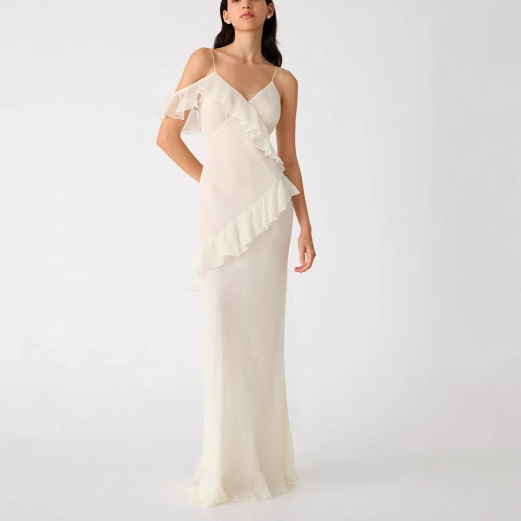 Slim-fitting ruffle-edged sexy dress