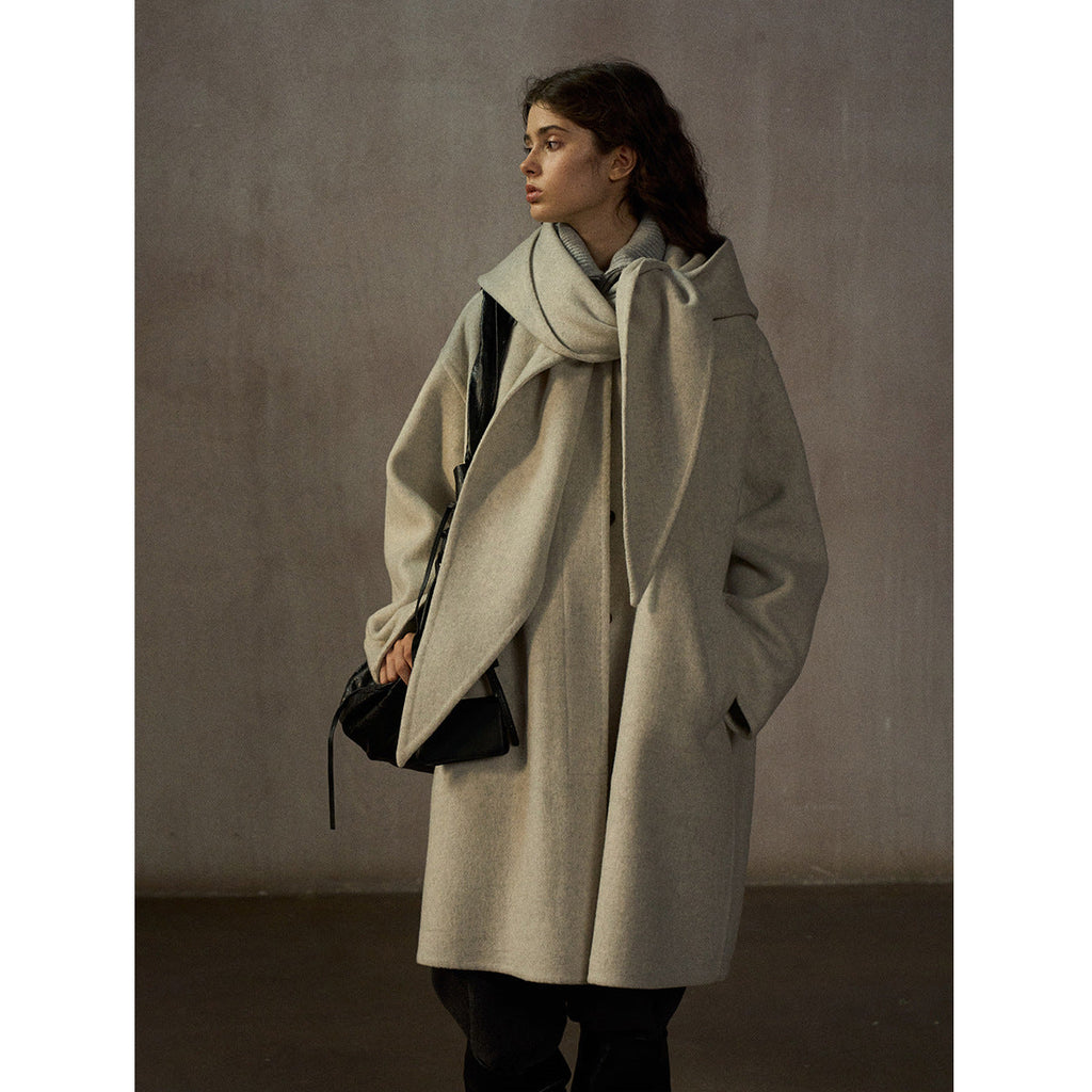 Detachable Hood Oversized Wool Blend Double-Sided Nylon Coat