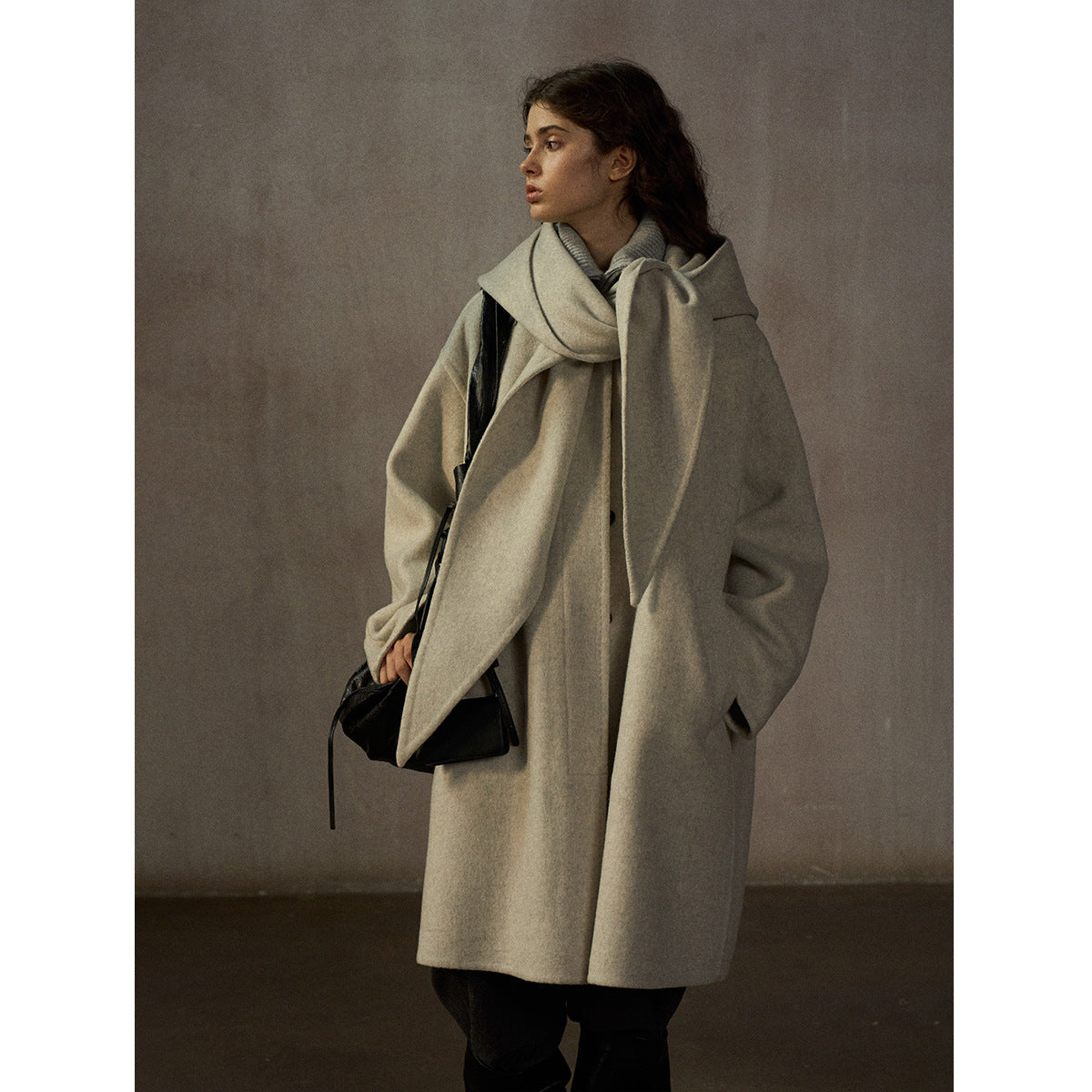 Detachable Hood Oversized Wool Blend Double-Sided Nylon Coat