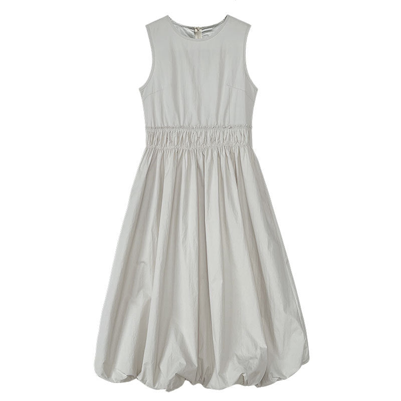 French design pleated splicing waist skirt spring and summer new fluffy bud vest dress
