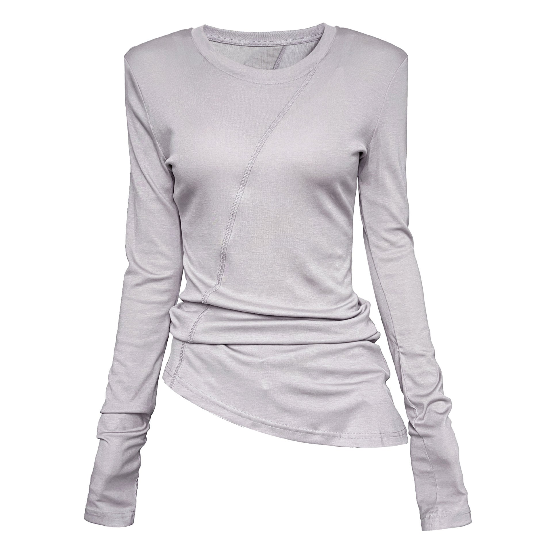 Korean irregular slim-fit T-shirt women's spring new cutting line pile wrinkled bottoming shirt top
