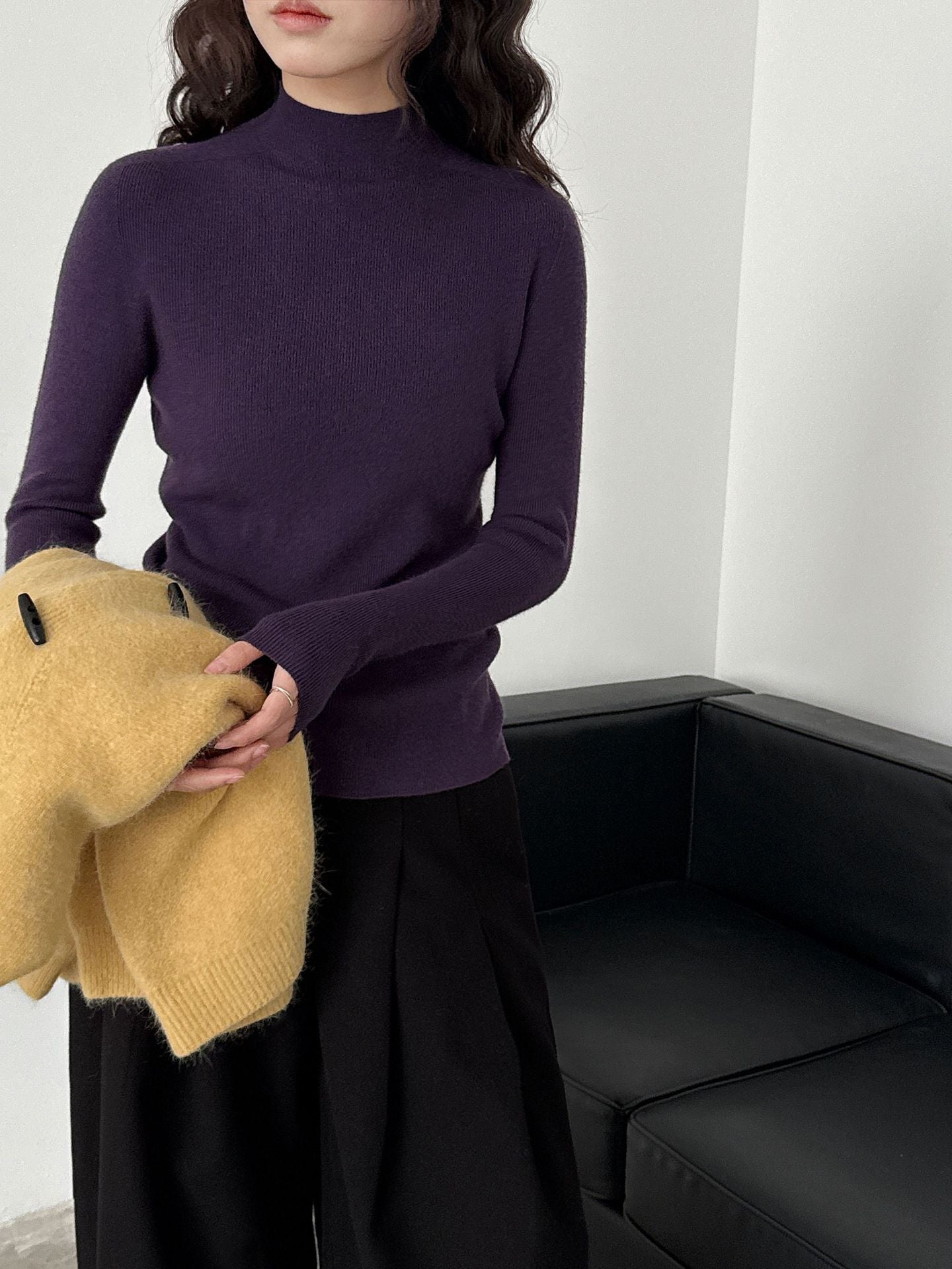 Wool semi-turtleneck seamless slim-fitting and thin inner women's autumn and winter new basic versatile bottoming shirt