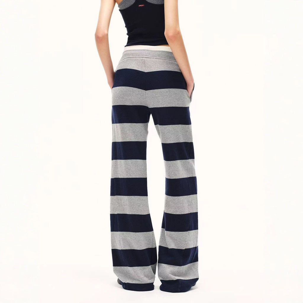 Design Sense Double Waist Wide Striped Skin Sense Modal Casual Drawstring Pants