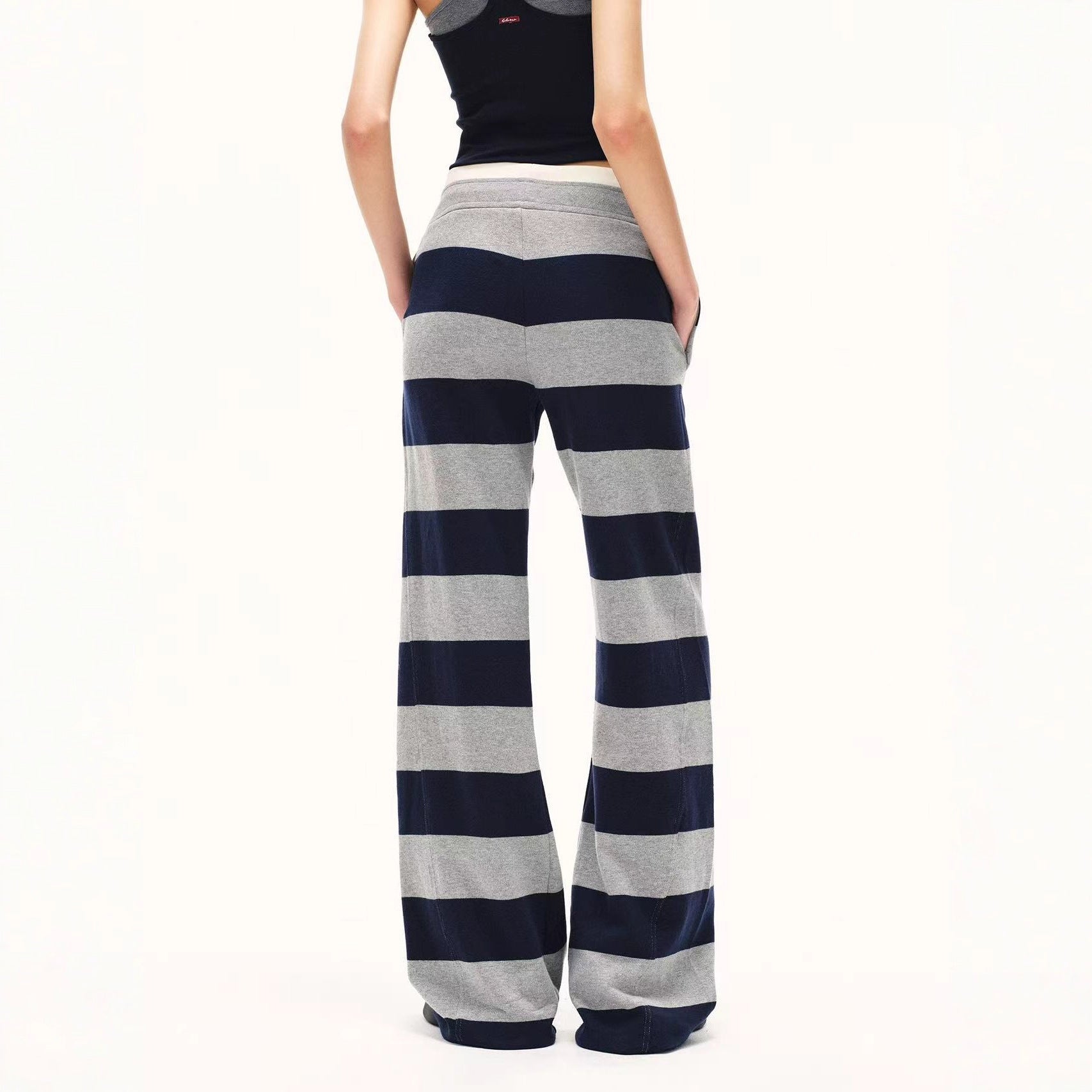Design Sense Double Waist Wide Striped Skin Sense Modal Casual Drawstring Pants