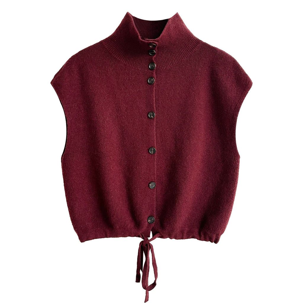 Korean stacked turtleneck knitted vest women's spring drawstring waist versatile sweater vest