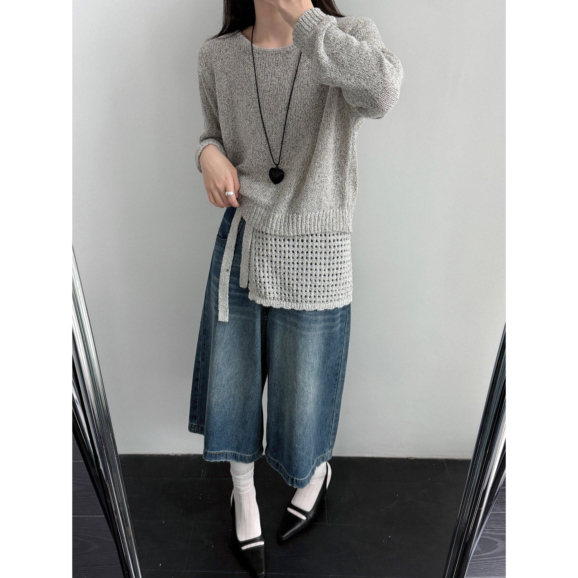Lazy design texture with fart curtain knitted set 26 spring high-end top
