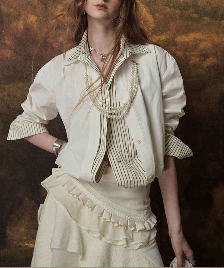 Cross-border South East Asia French temperament shirt top multi-season wear niche design shirt commuting fake two pieces