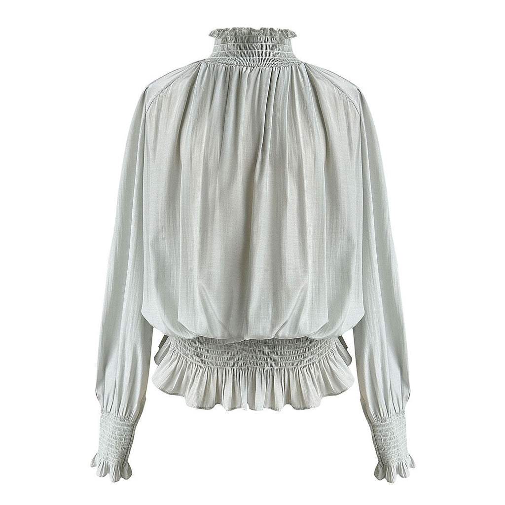 French pleated shirt spring court style petal sleeve bubble sleeve gentle shirt top
