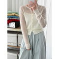Early spring new mohair knitted cardigan women's thin slightly transparent gentle soft waxy outer coat