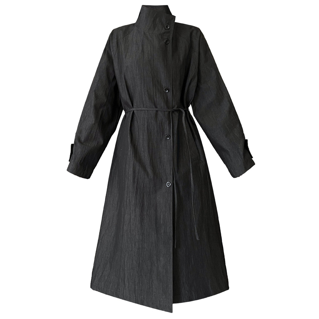 Retro British style stand-up collar lace-up medium and long trench coat for women's autumn new minimalist high-end sense