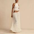 Fashion sexy backless holiday top skirt two-piece set