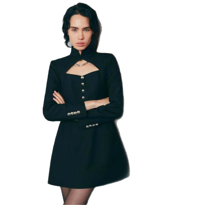 Temperament elegant retro small fragrant style autumn and winter short dress waist long sleeve sexy dress