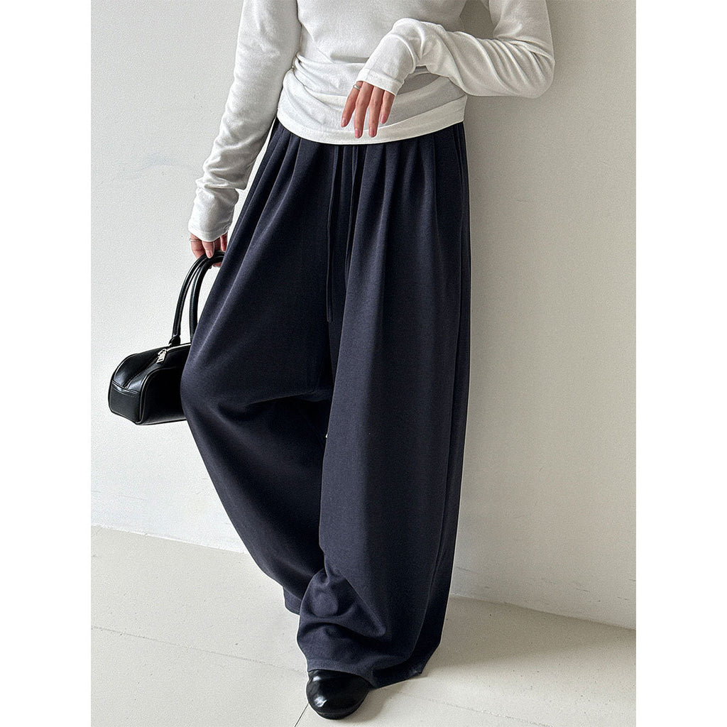 Pleated drawstring wide-leg pants sweatpants women's autumn new high-waisted thin lazy casual sweatpants
