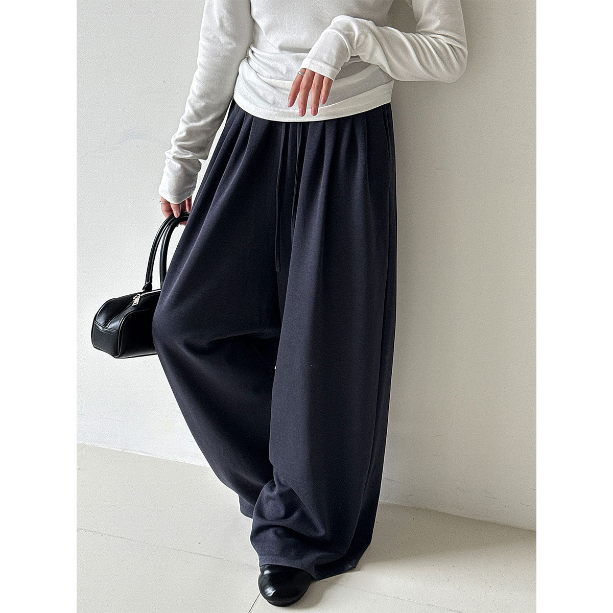 Pleated drawstring wide-leg pants sweatpants women's autumn new high-waisted thin lazy casual sweatpants