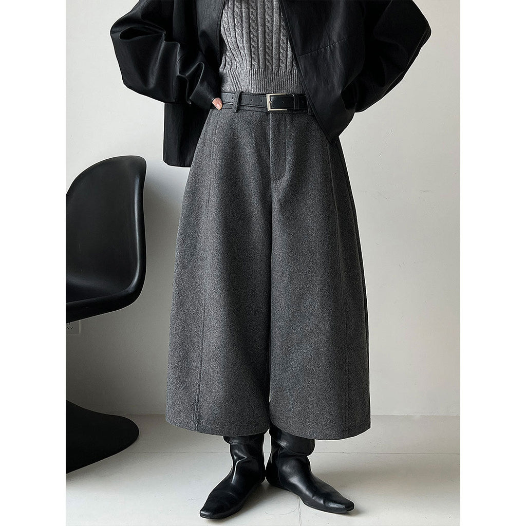 Korean wool three-dimensional loose wide-leg pants women's autumn new thin high-end nine-point pants