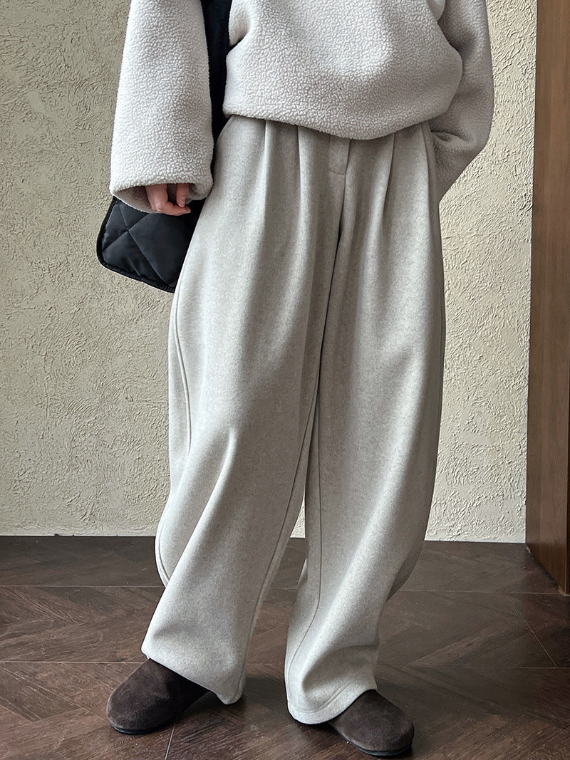 The pants are very good~ Korean thickened woolen sickle pants for women's autumn and winter new thin imitation cashmere trousers