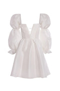 Wind bubble sleeves sling shoulder square neck mini skirt backless slim fit sweet short skirt