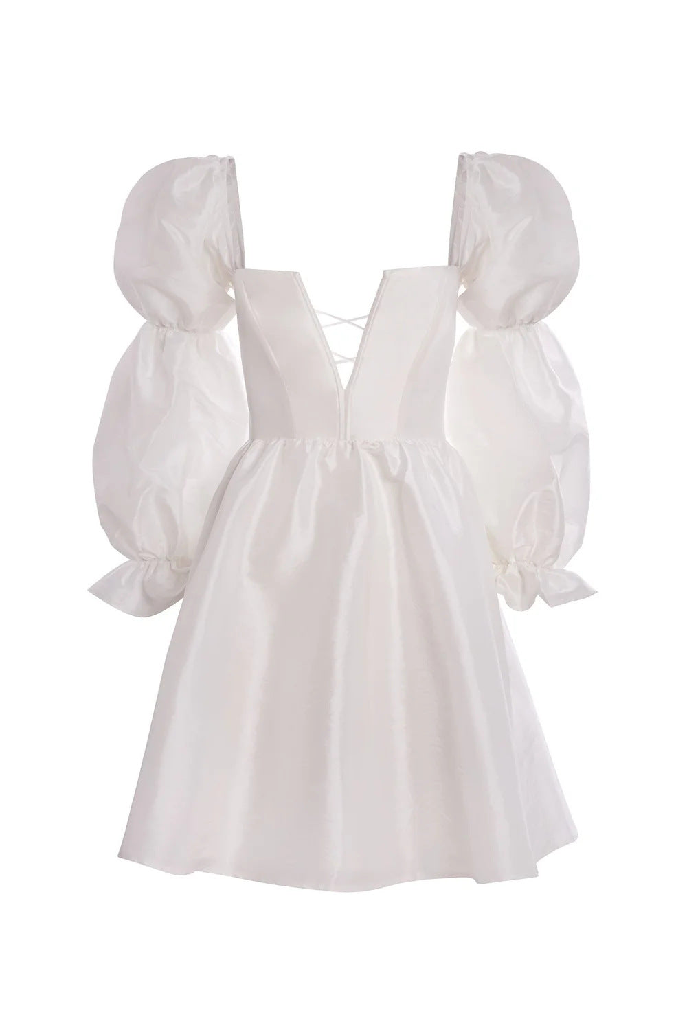 Wind bubble sleeves sling shoulder square neck mini skirt backless slim fit sweet short skirt