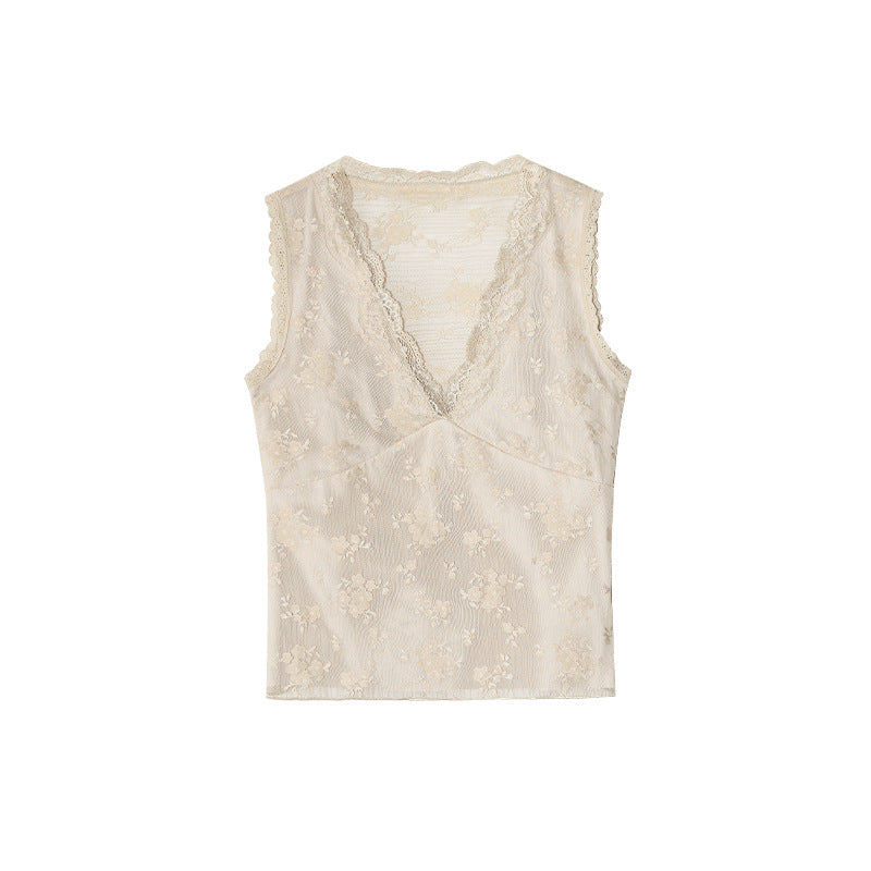 Sexy pure lace lace inner with bottom v-neck vest