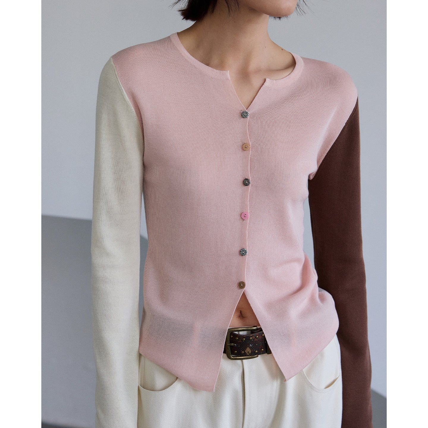 Dopamine Tencel Contrasting Cardigan Knitted Sweater ins Retro Long Sleeve Top