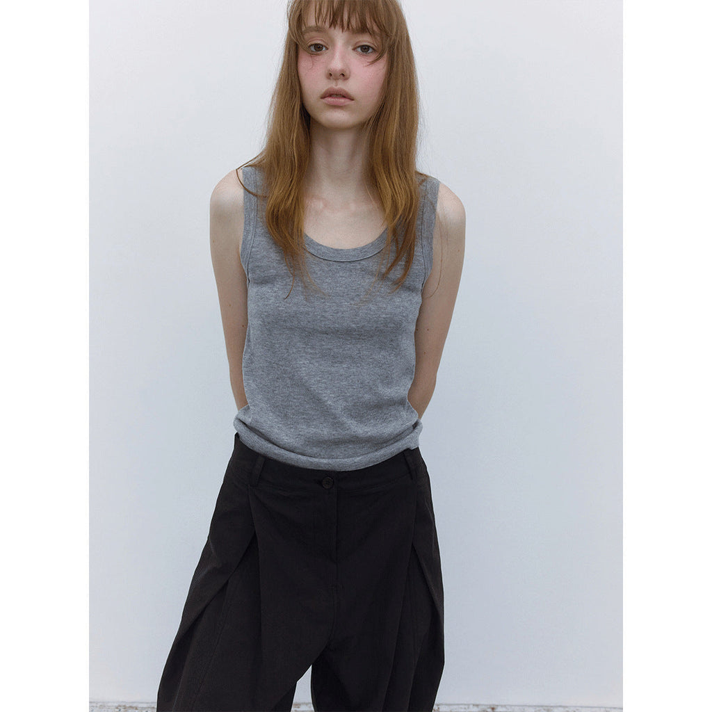 Autumn new U-neck casual wool blended simple versatile wide-edge knitted vest