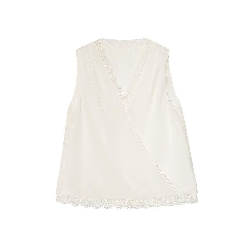Spring and summer French gentle temperament lace v-neck sleeveless small vest