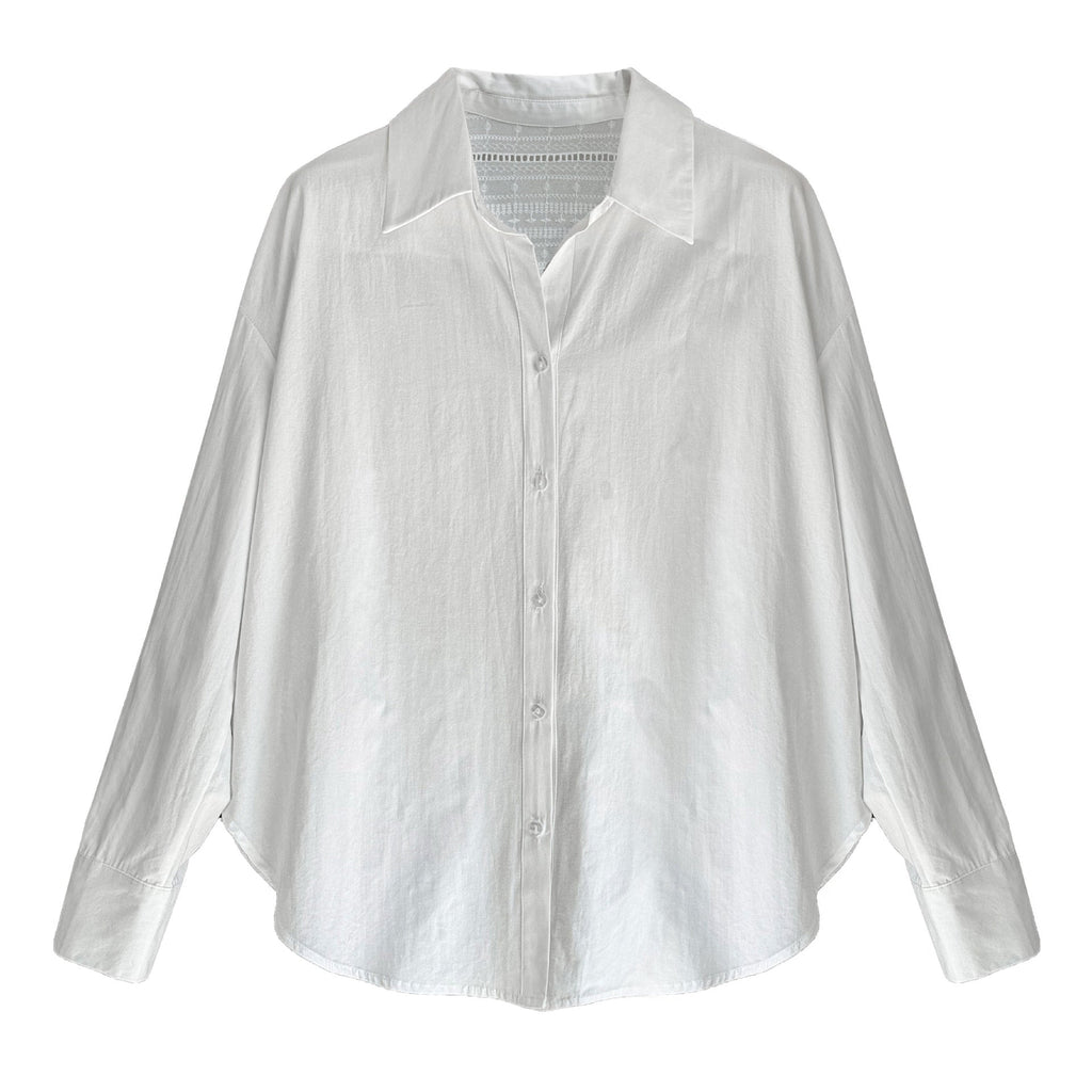 Lapel loose shirt women's spring new back hollow design shirt long sleeve top