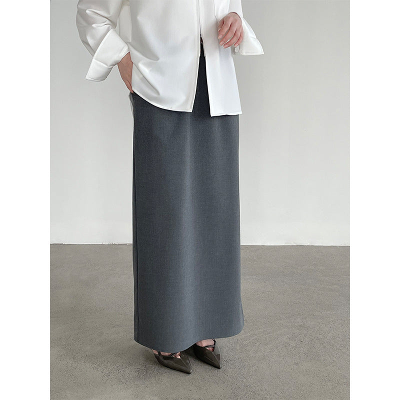 Side Split Elastic Waist Straight Midi Skirt