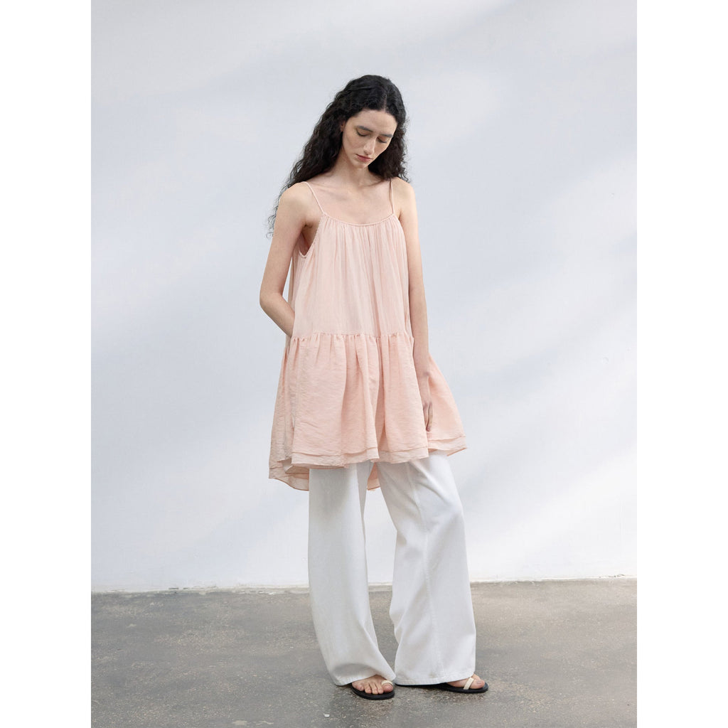 Summer Tencel Plenty Sense Cake Suspender Skirt Corrugated Wrinkle Dress
