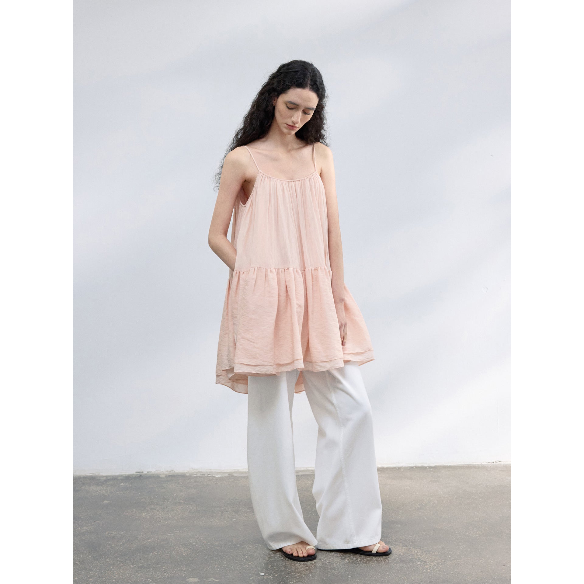 Summer Tencel Plenty Sense Cake Suspender Skirt Corrugated Wrinkle Dress