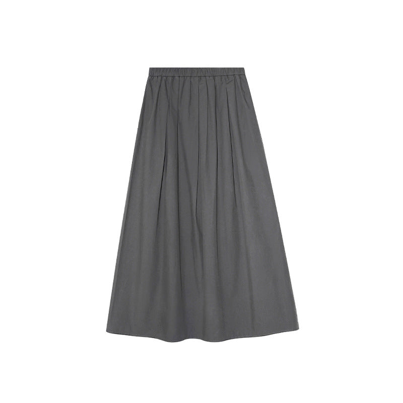Casual simple and versatile solid color high waist and thin skirt