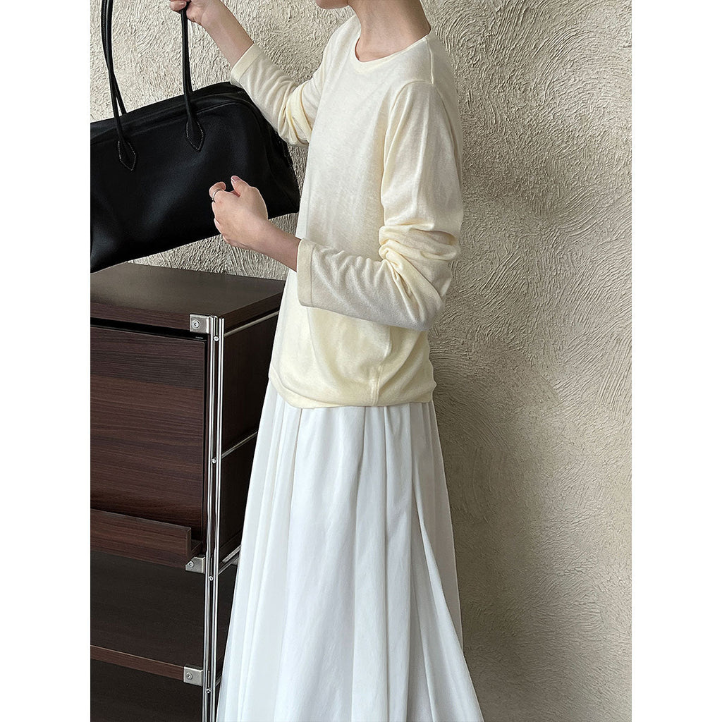 Soft waxy wool knitted sweater bottoming shirt women's autumn new pullover basic versatile long-sleeved T-shirt