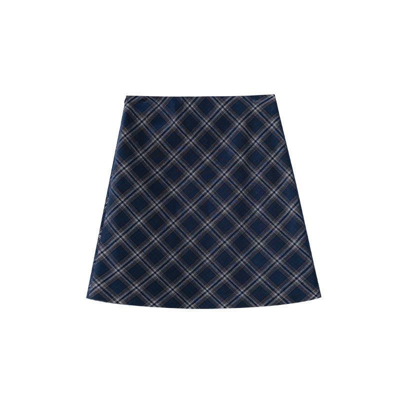 High waist classic plaid a word skirt women