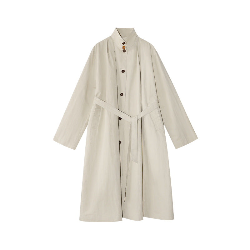 Autumn Korean British style strap waist stand-up collar long temperament trench coat