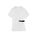 French temperament versatile pure cotton thin waist buckle short-sleeved shirt
