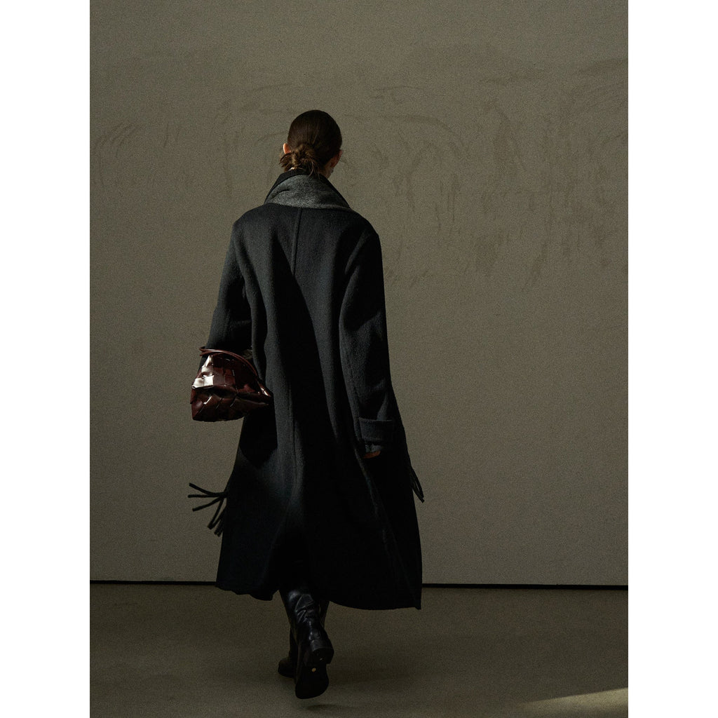 Winter wool long lapel double-breasted classic versatile woolen coat