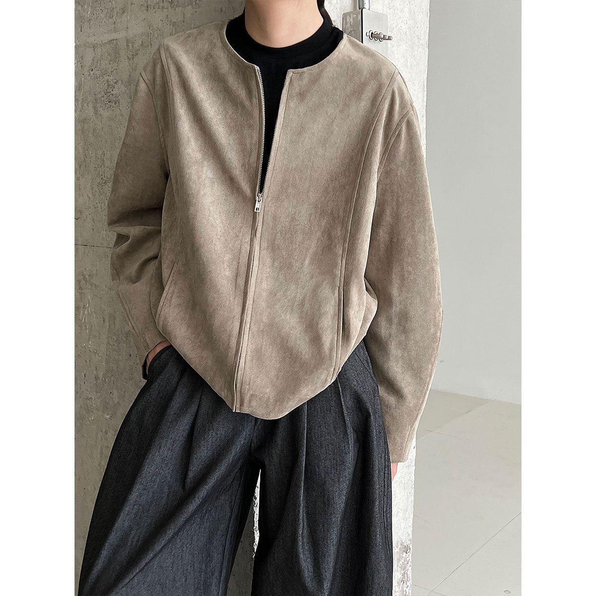 Retro maillard suede short outwear women's spring & fallnew arrival round neck casualelegantjacket