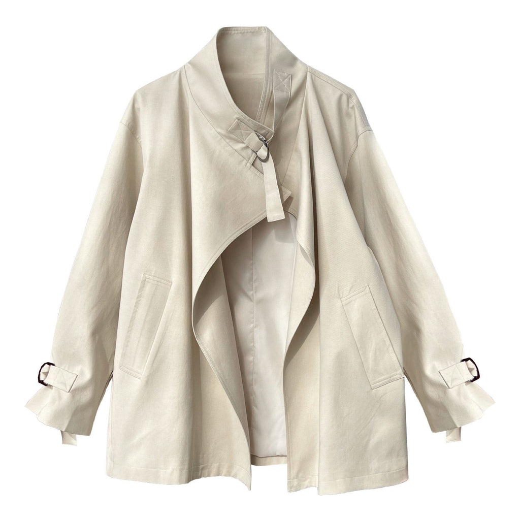 British style stand-up collar trench coat women's autumn new loose short D-button open coat