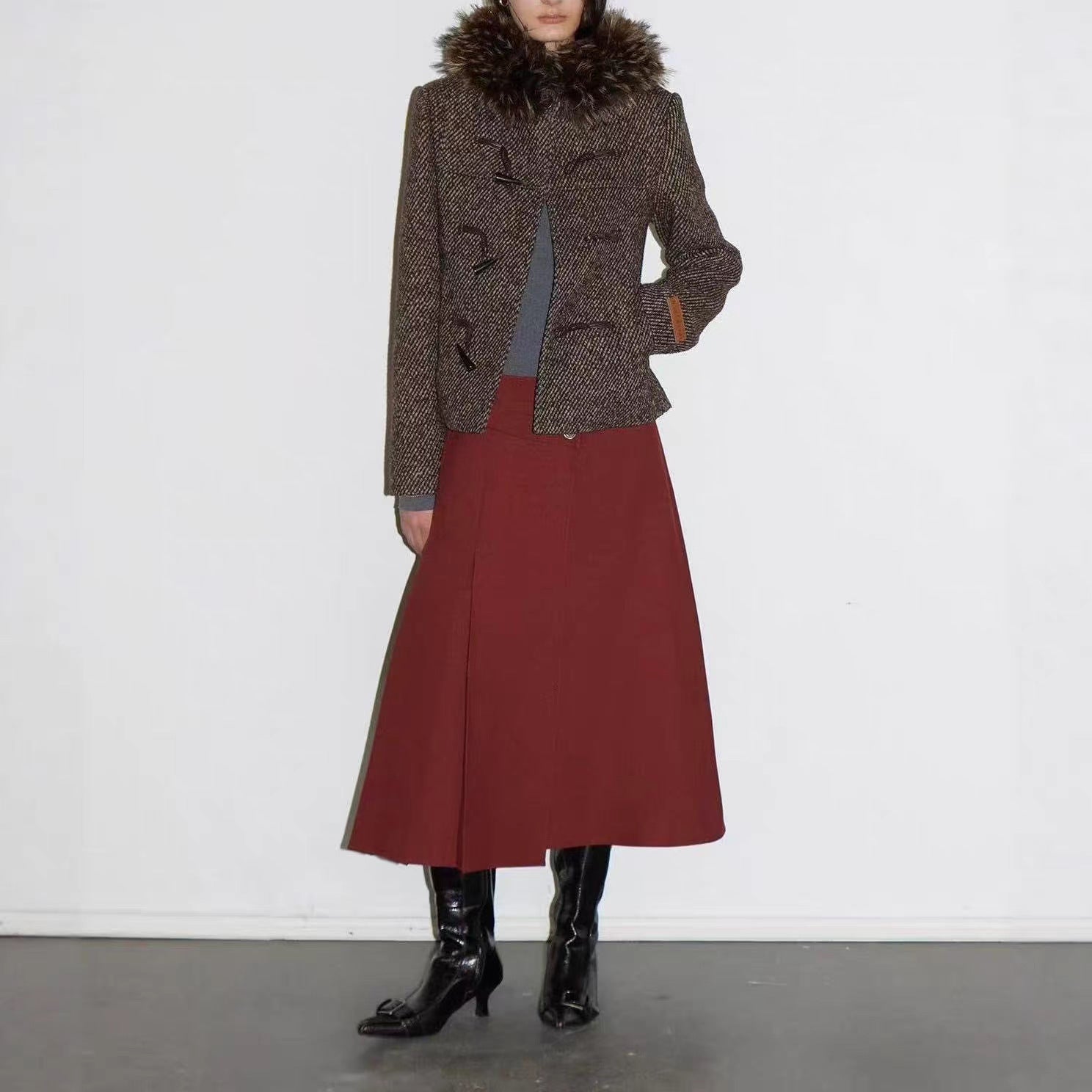 2026 retro twill wool removable fur collar slim and thin woolen jacket women's short waist woolen goods autumn and winter